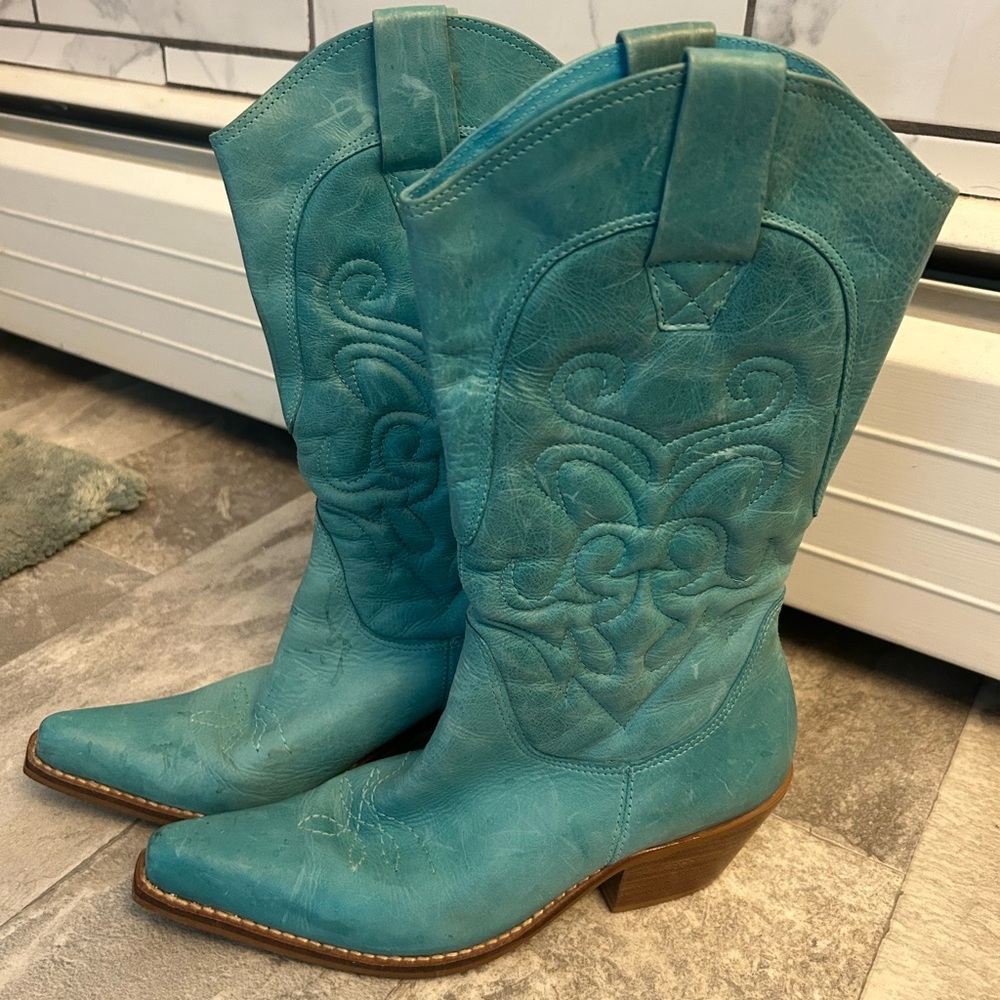 Turquoise Western Cowboy Boots EUC